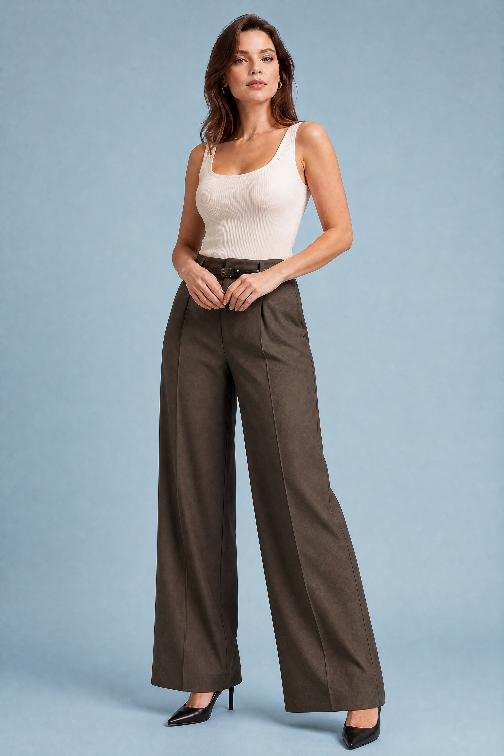 Pantalon large taille haute | Variante Marron | Lounelle Paris