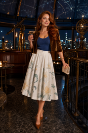 Jupe midi beige fleurie taille haute | Deuxième photo lifestyle | Lounelle Paris