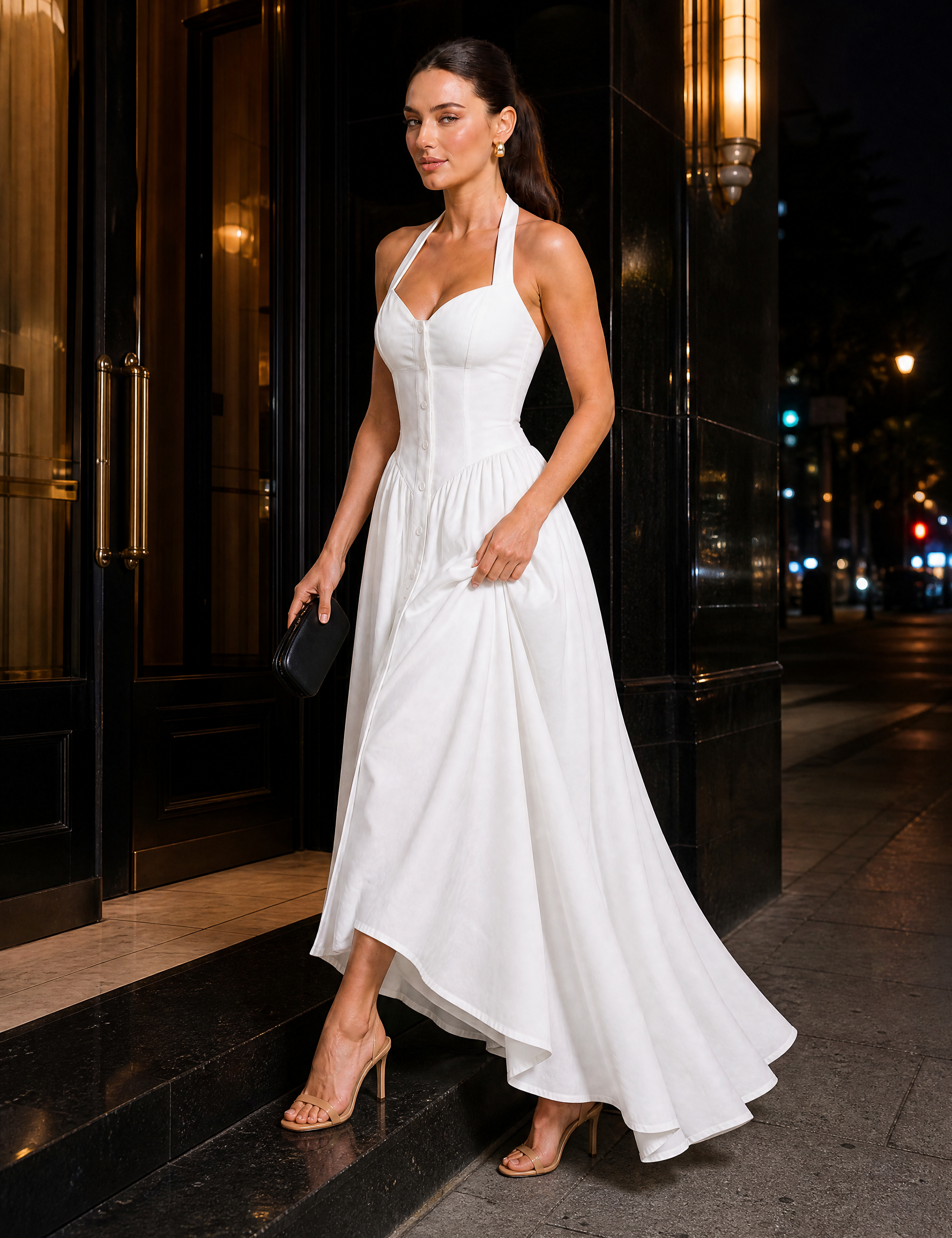 Robe longue blanche licou dos nu | Variante Blanc - Lifestyle | Lounelle Paris