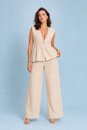 Ensemble pantalon jaune col V | Variante Beige | Lounelle Paris