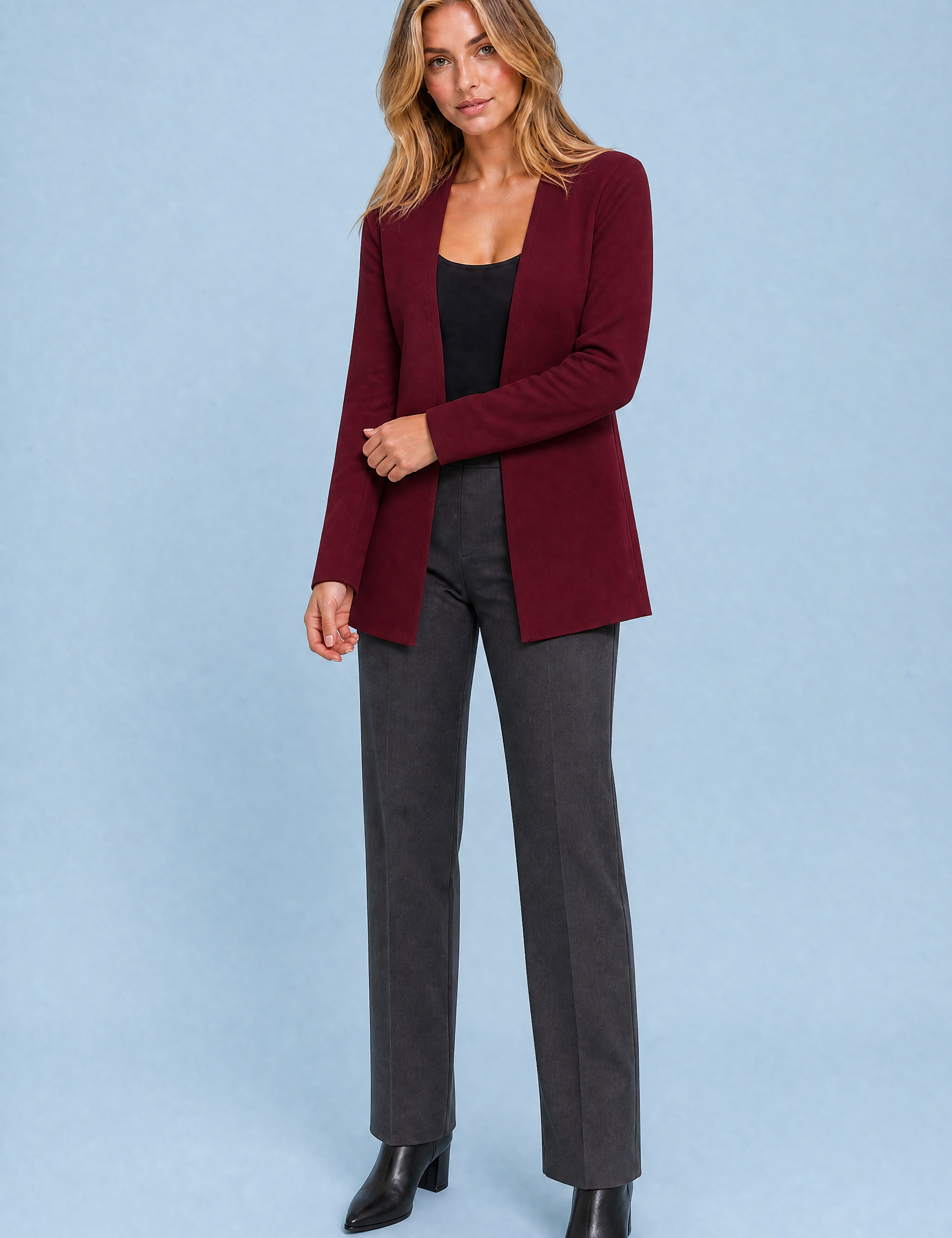 Blazer mi-long col V | Variante Bordeaux | Lounelle Paris