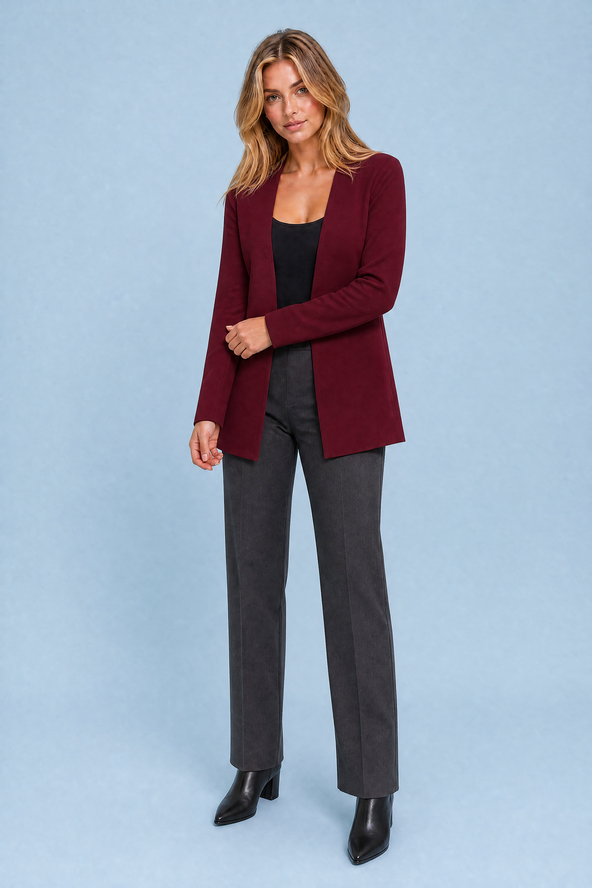 Blazer mi-long col V | Variante Bordeaux | Lounelle Paris
