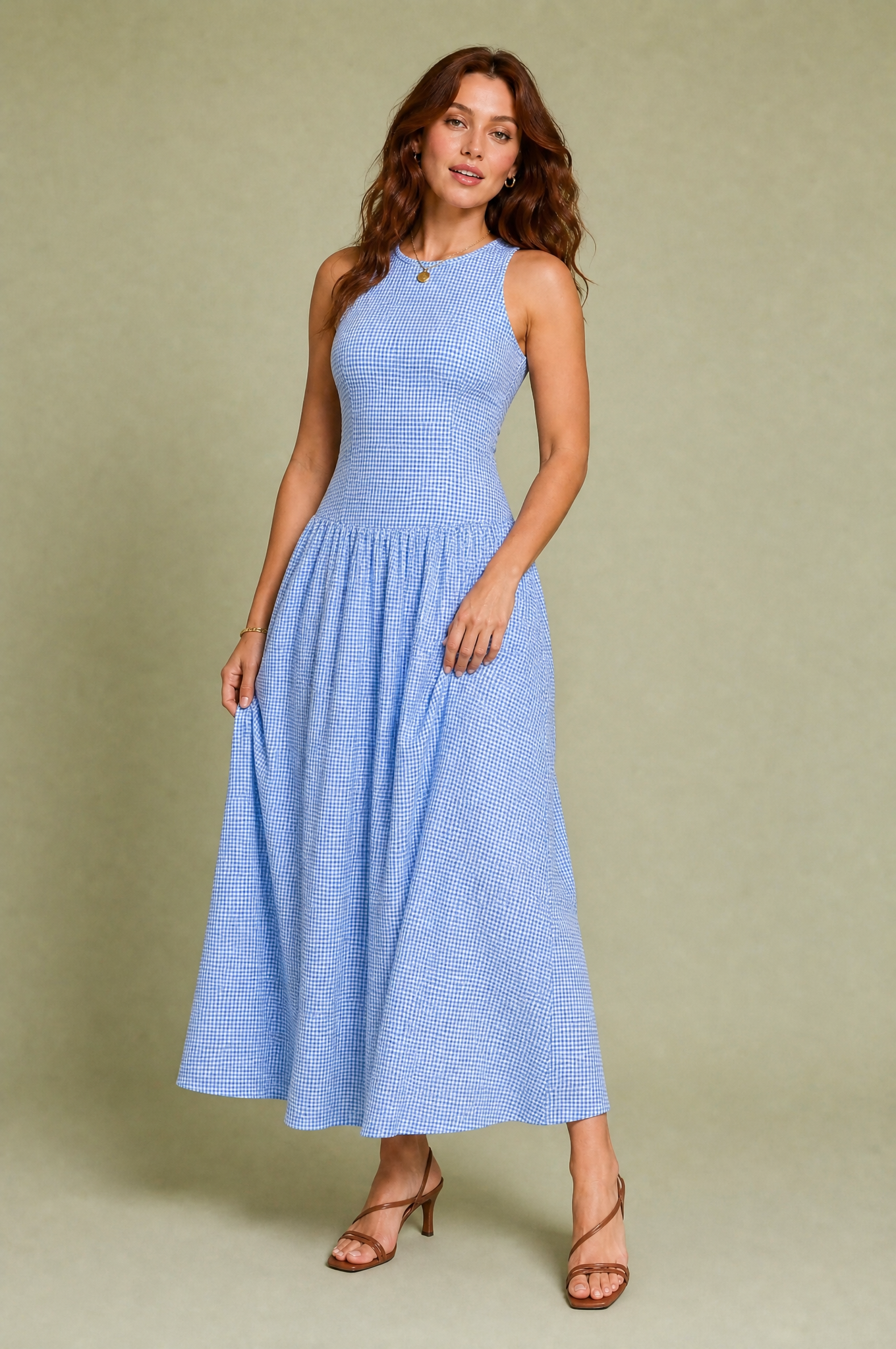Robe longue vichy smockée | Variante Bleu | Lounelle Paris