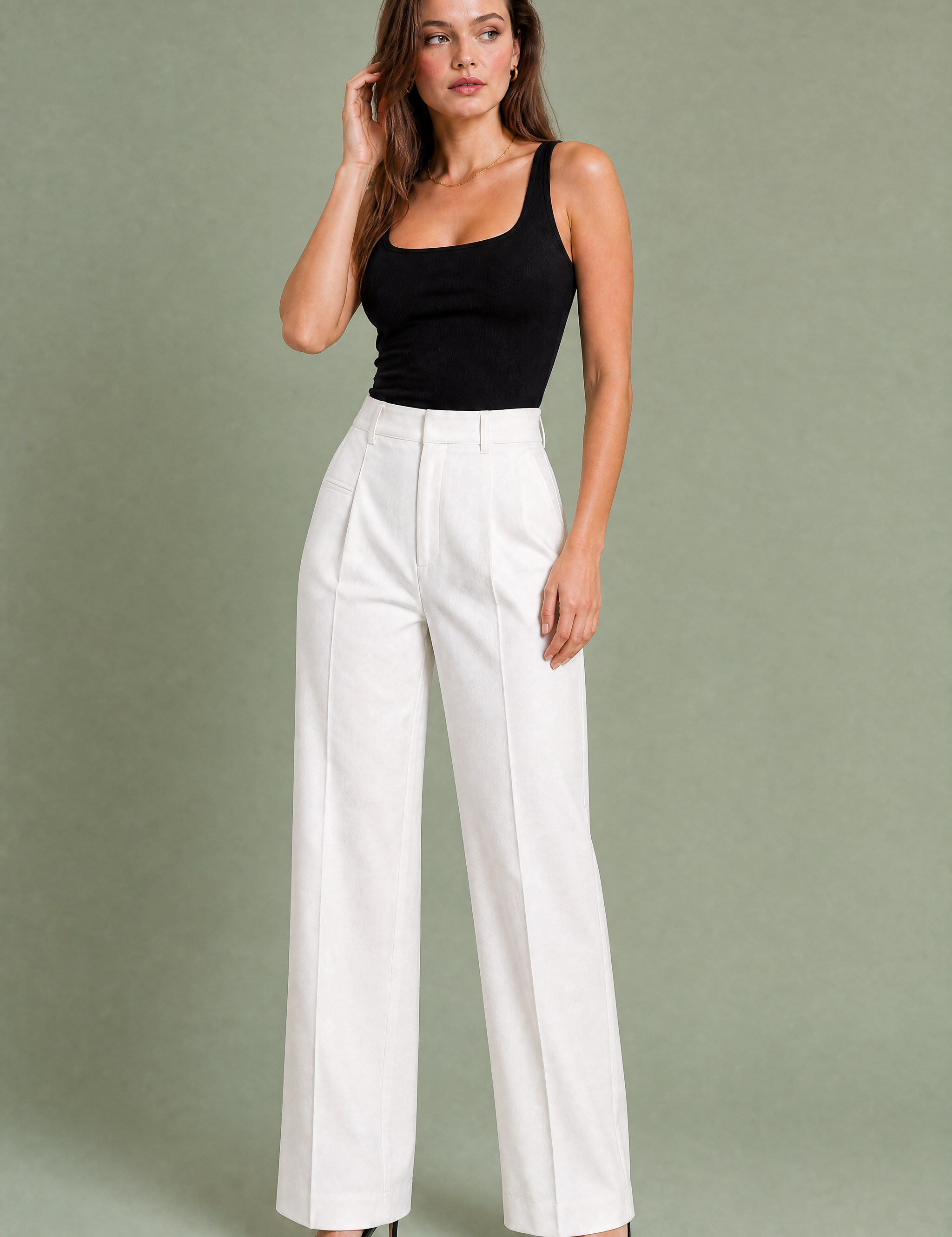 Pantalon tailleur blanc taille haute | Variante Blanc | Lounelle Paris