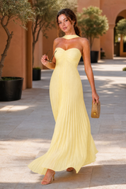 Robe longue plissée dos nu | Variante Jaune - Lifestyle | Lounelle Paris