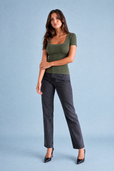 Square neck ribbed knit top