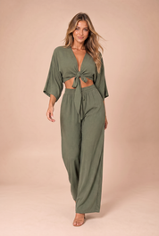 Ensemble crop top noué pantalon large | Vue en mouvement | Lounelle Paris