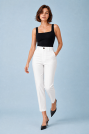 Pantalon droit taille haute 7/8 | Vue en mouvement | Lounelle Paris