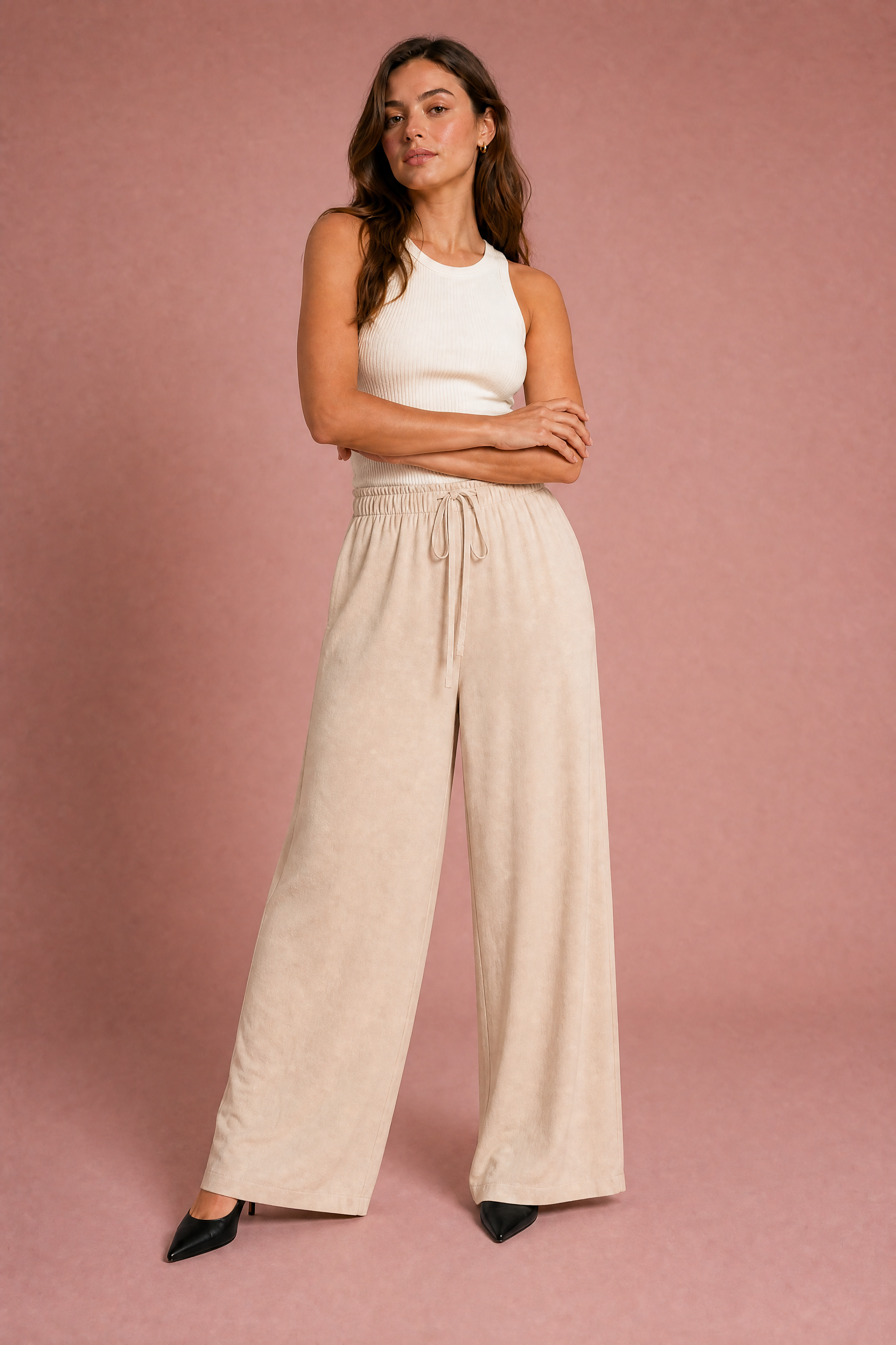 Pantalon fluide large taille cordon | Variante Beige | Lounelle Paris