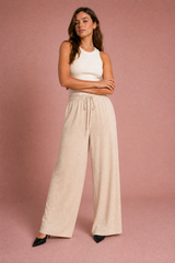 Olive Green Wide-Leg Drawstring Pants