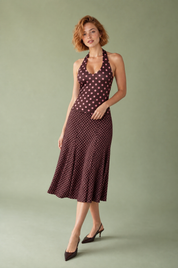 Ensemble marron à pois col halter | Vue de face | Lounelle Paris