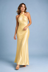 Yellow Halter-Neck Backless Maxi Dress