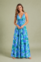 Floral Plunge-Neck Backless Maxi Dress
