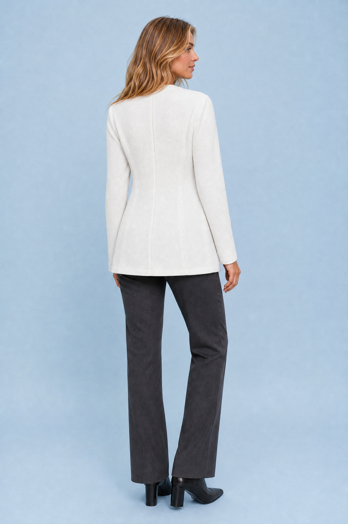Blazer mi-long col V | Vue de dos | Lounelle Paris