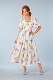 Robe longue écru imprimée col V | Vue de face | Lounelle Paris