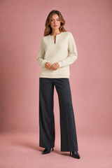Quilted Split-Neck Sweatshirt