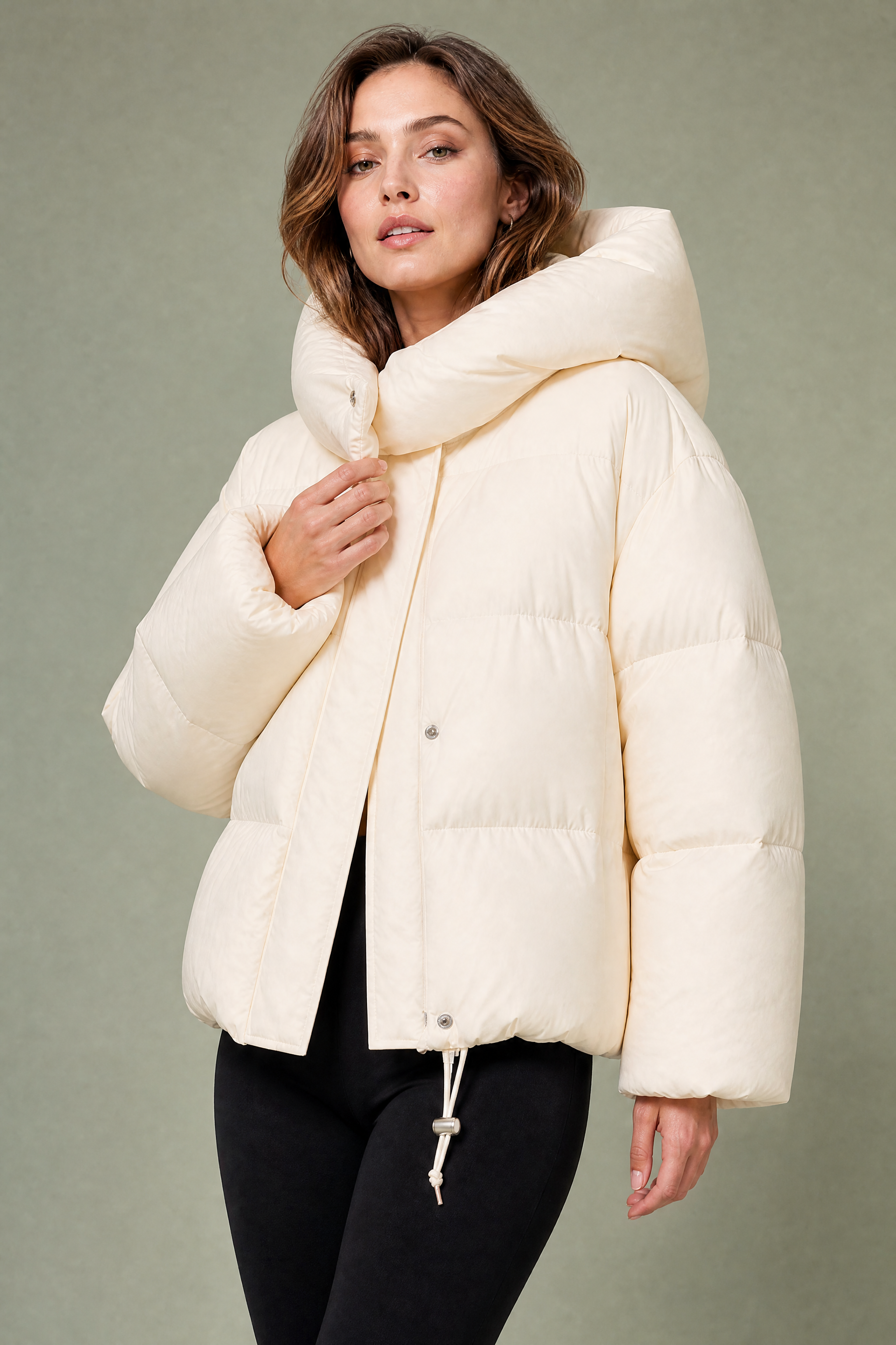 Doudoune courte à capuche oversize | Vue rapprochée | Lounelle Paris
