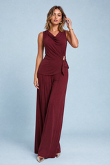 Burgundy asymmetric draped neck set