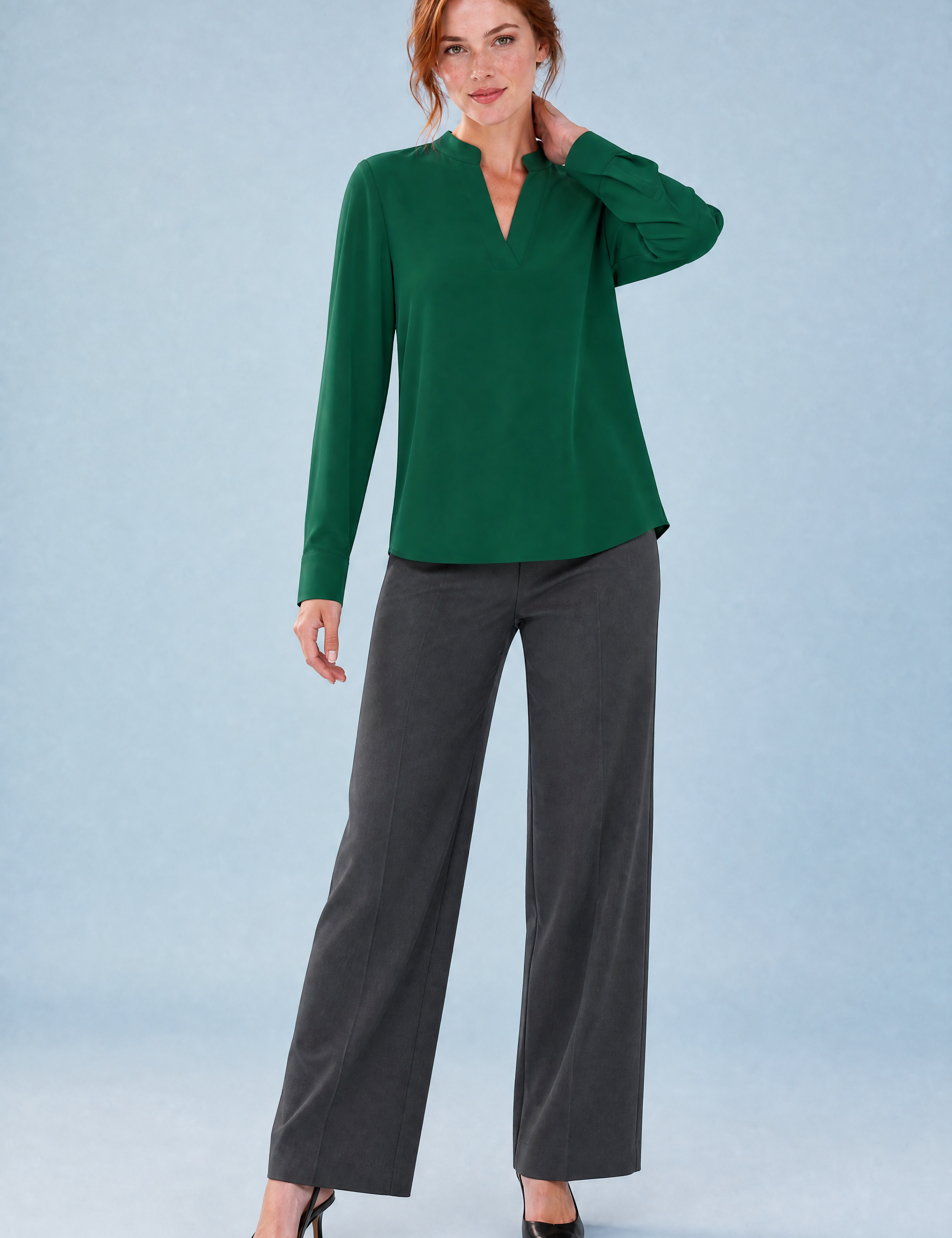 Blouse fluide col en V | Variante Vert | Lounelle Paris