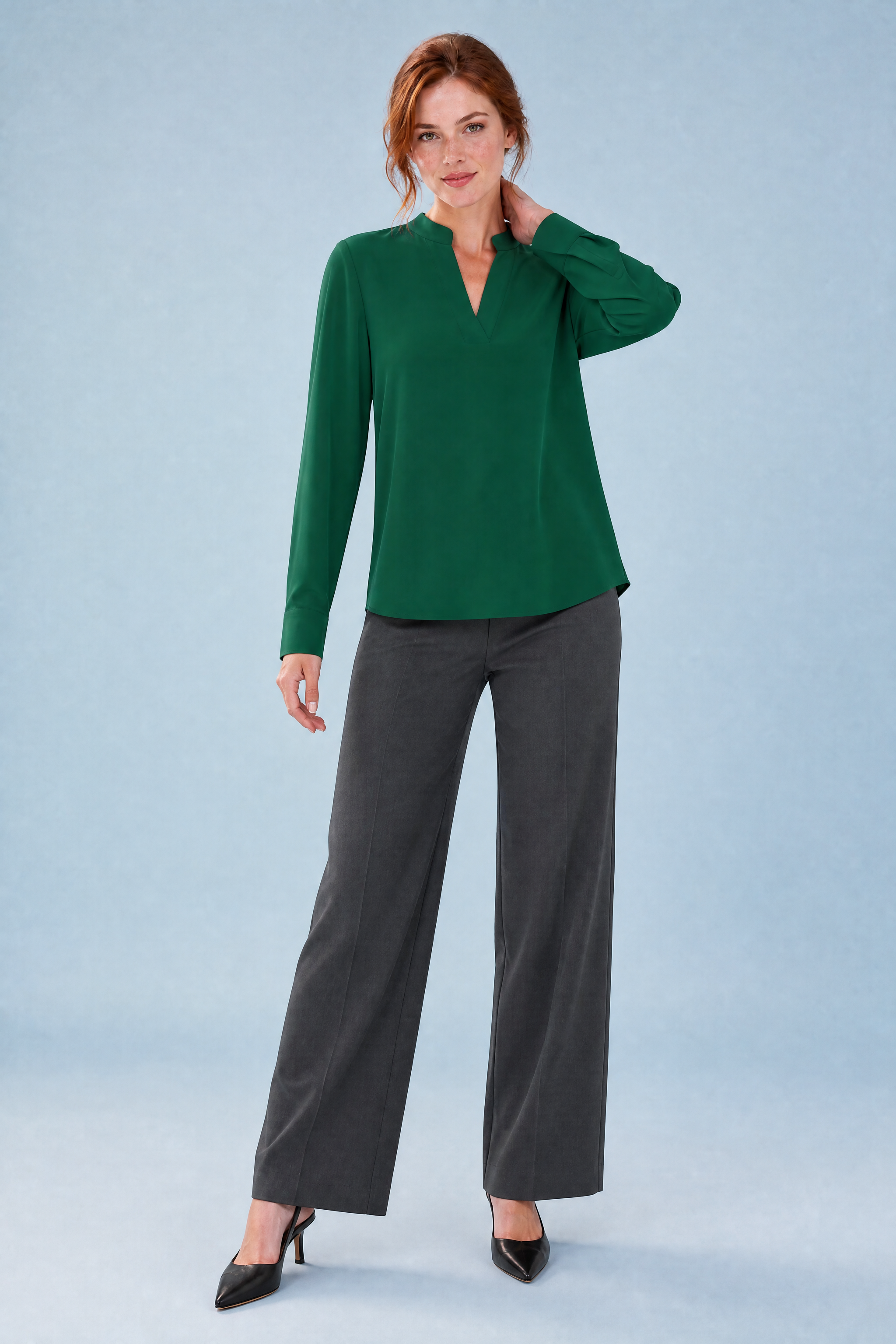 Blouse fluide col en V | Variante Vert | Lounelle Paris