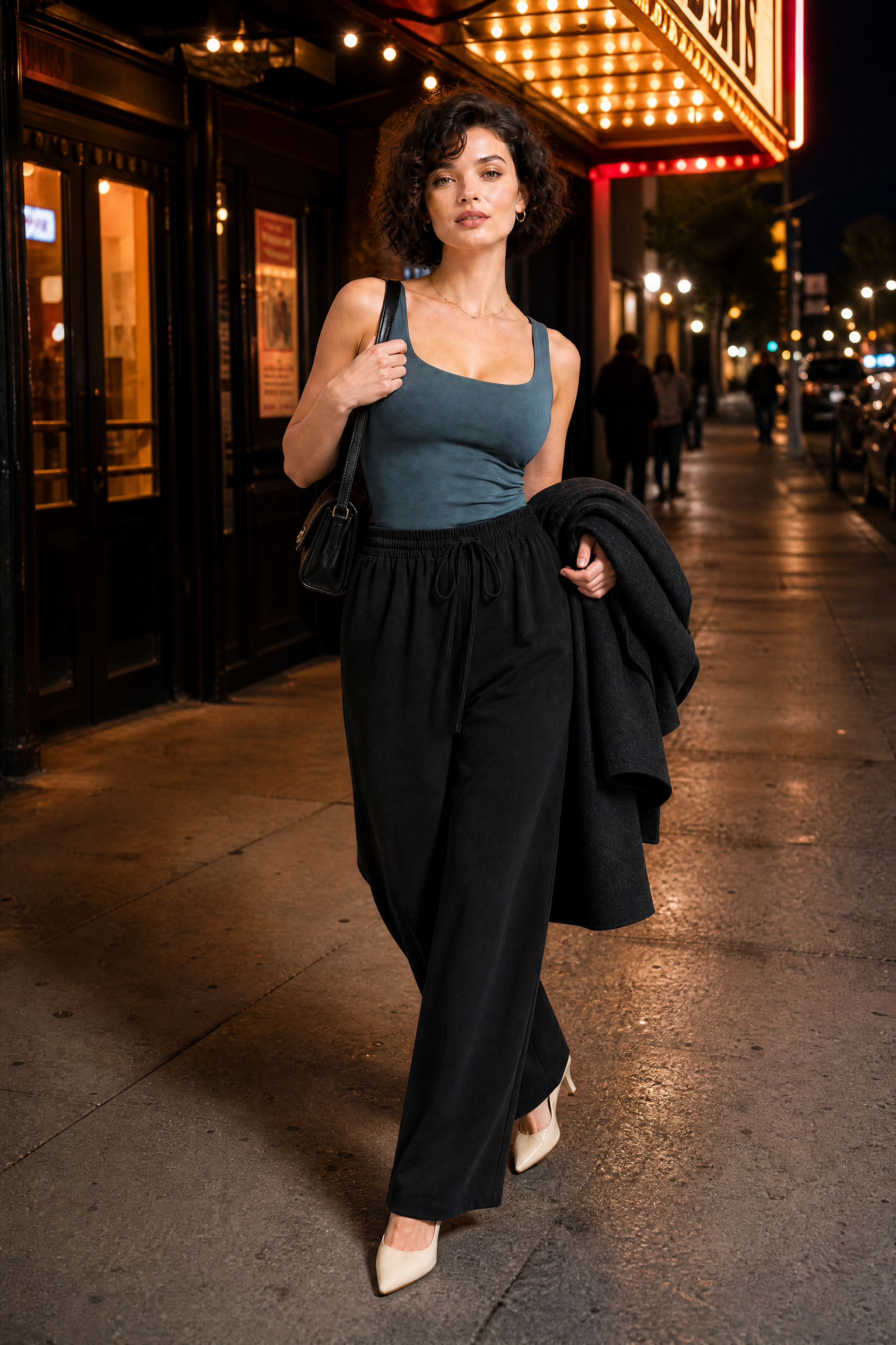 Pantalon large fluide à cordon | Variante Noir - Lifestyle | Lounelle Paris