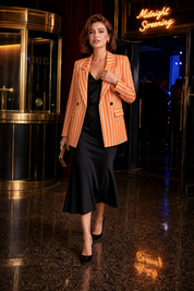Blazer orange rayé coupe ample | Deuxième photo lifestyle | Lounelle Paris