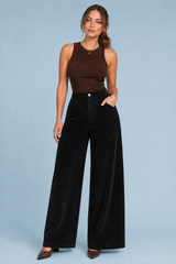 White High-Waisted Wide-Leg Corduroy Pants