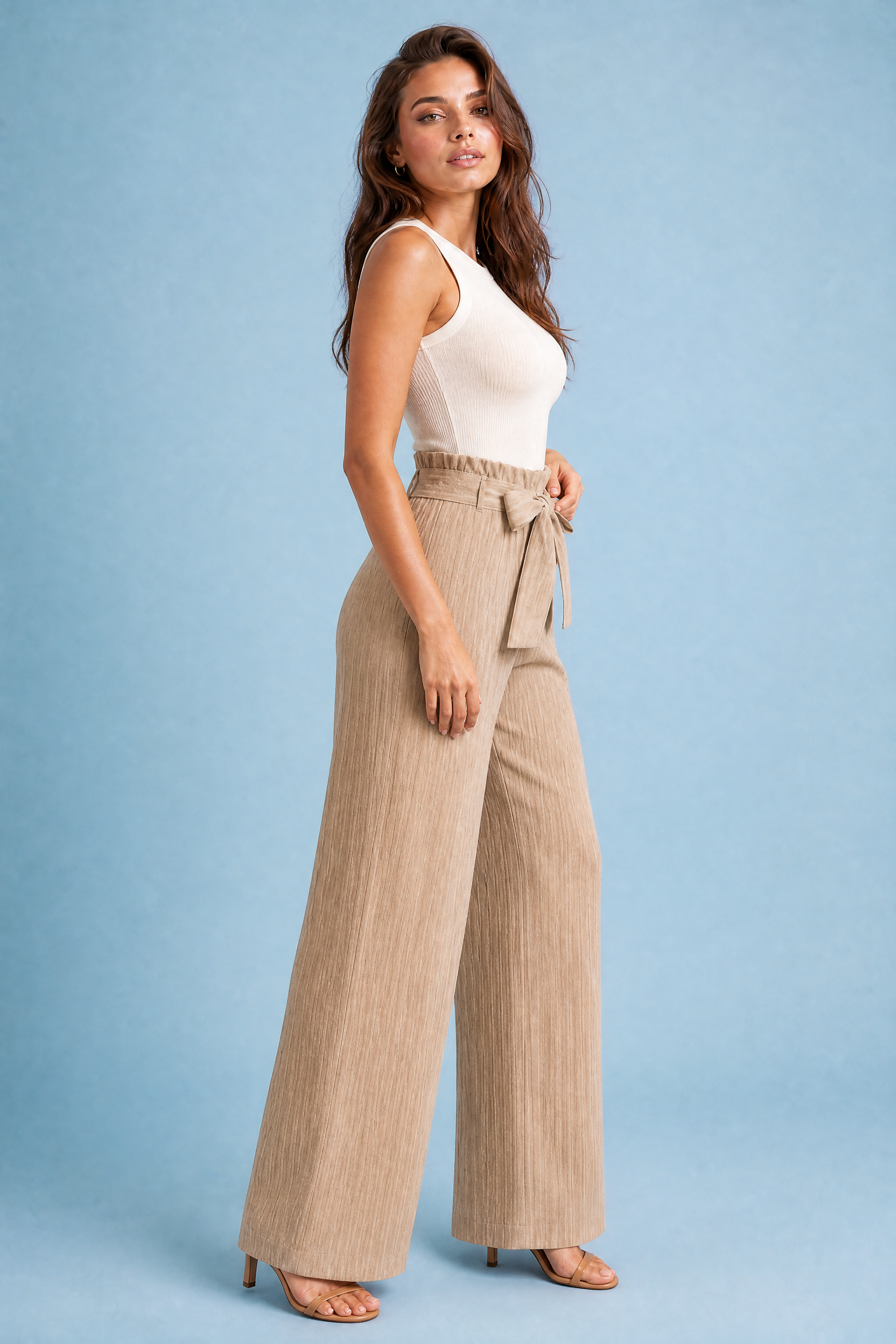 Pantalon large taille haute à nouer | Vue de profil | Lounelle Paris