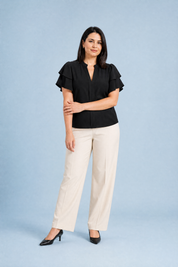 Blouse col V manches volantées | Porté sur une autre silhouette | Lounelle Paris