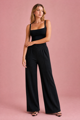 Wide-leg trousers with V-cut elasticated waist