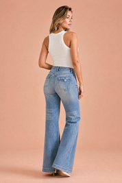 Jean bleu taille haute évasé | Vue de dos | Lounelle Paris