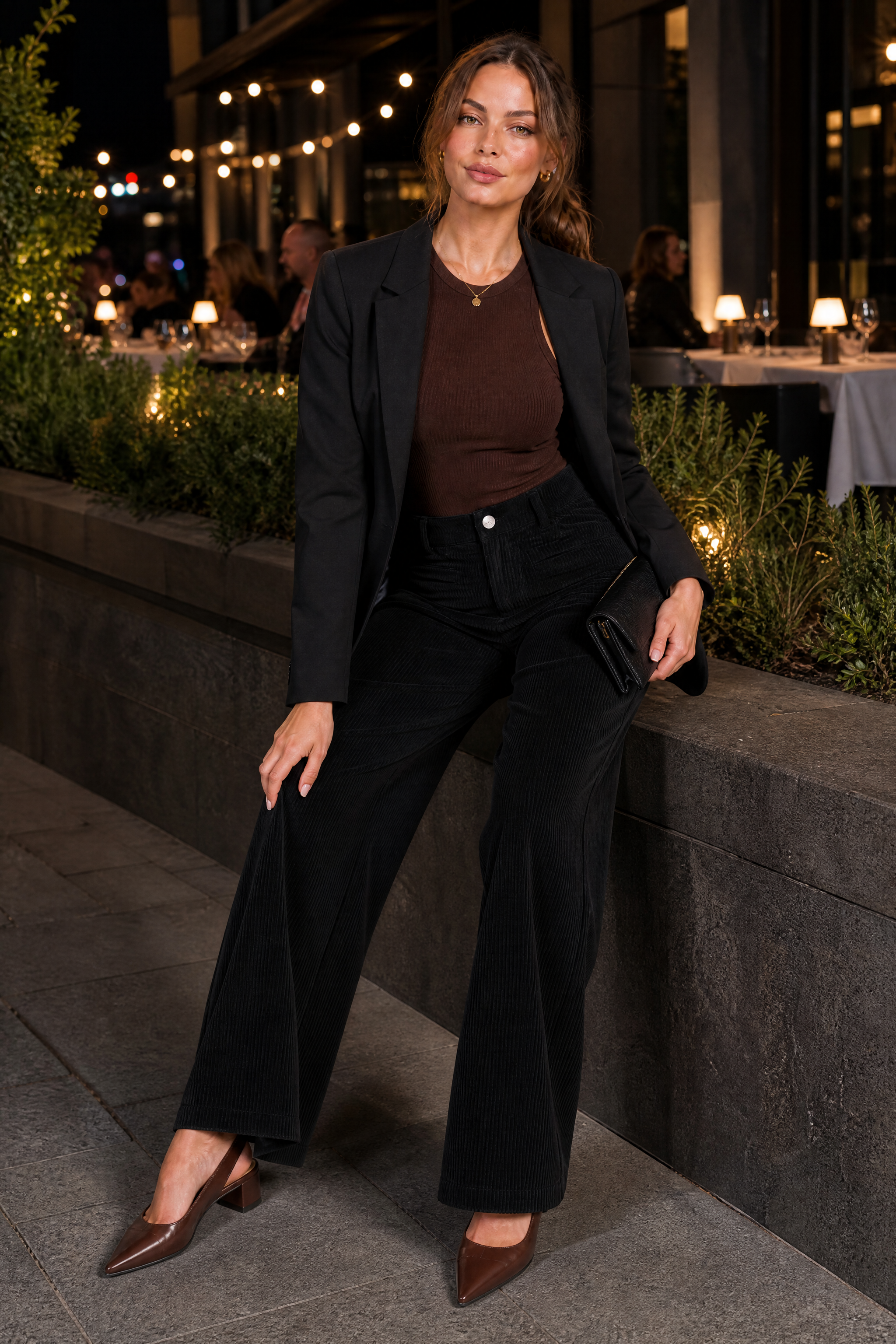 Pantalon large velours côtelé taille haute | Variante Noir - Lifestyle | Lounelle Paris