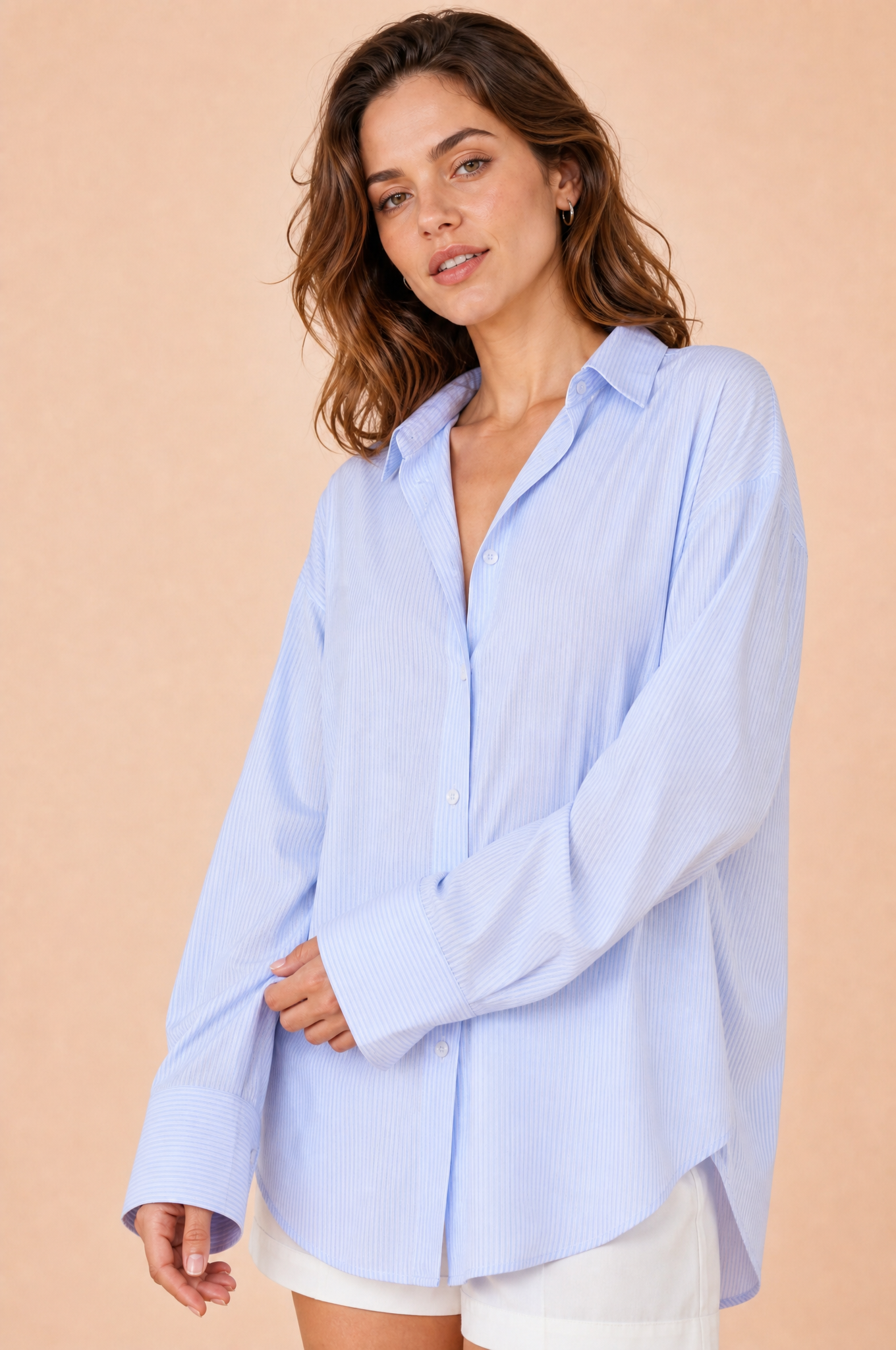 Chemise ample bleue à rayures | Vue rapprochée | Lounelle Paris