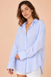 Chemise ample bleue à rayures | Vue rapprochée | Lounelle Paris