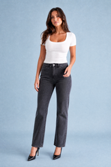 Square neck ribbed knit top