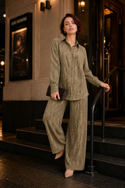 Ensemble ample motif jacquard | Variante Kaki - Lifestyle | Lounelle Paris