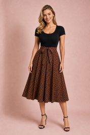 Robe bi-matière à pois | Variante Marron | Lounelle Paris