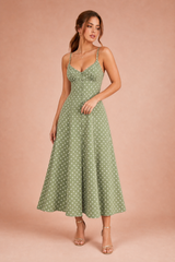 Green Polka Dot Strappy Maxi Dress