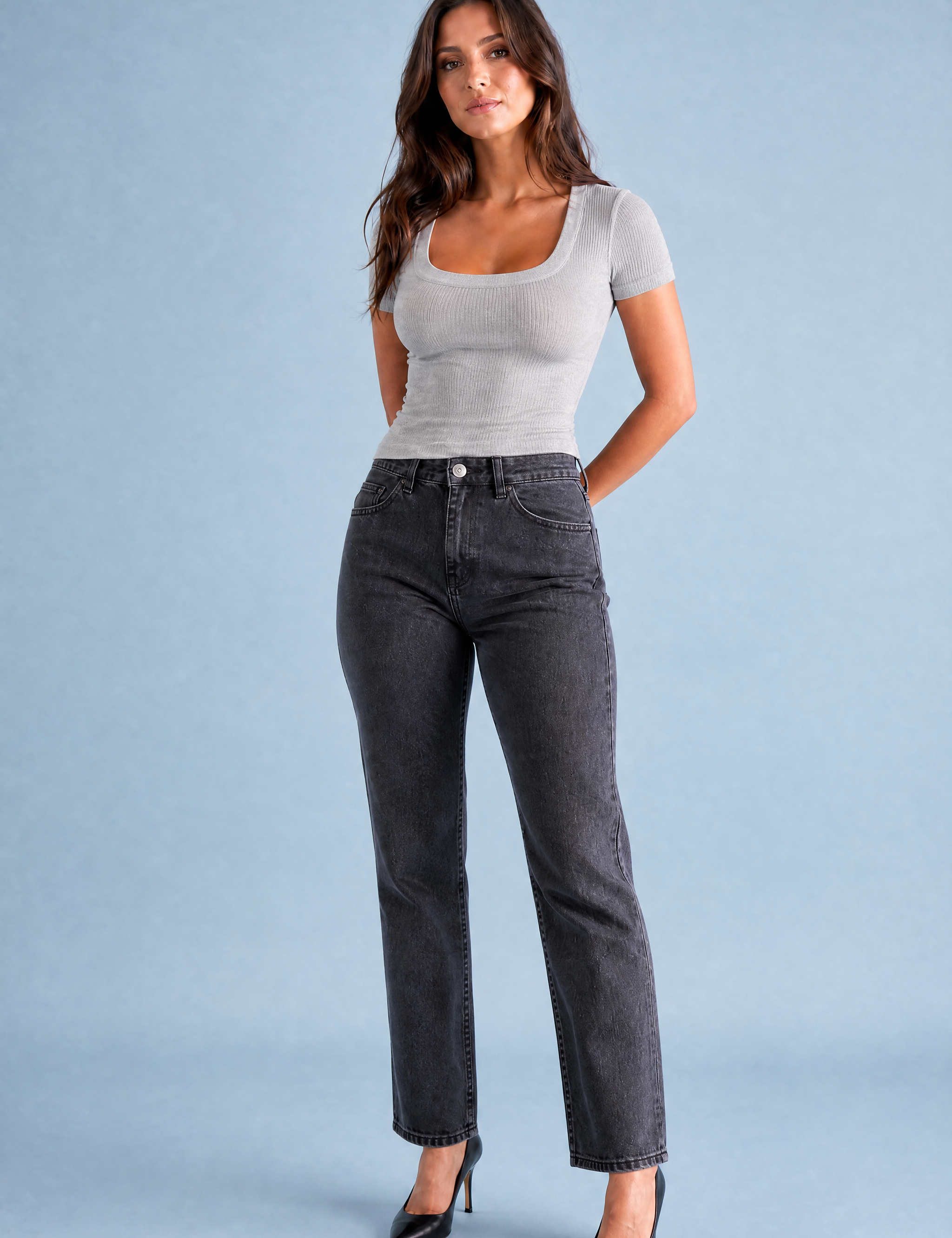 Top col carré maille côtelée | Variante Gris clair | Lounelle Paris