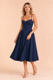 Robe midi à fines bretelles encolure droite | Vue de face | Lounelle Paris