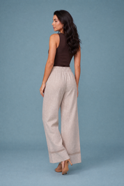 Pantalon large beige taille haute | Vue de dos | Lounelle Paris