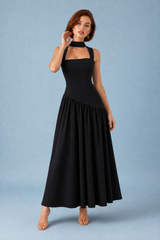 Olive Lace-Up Halter Maxi Dress