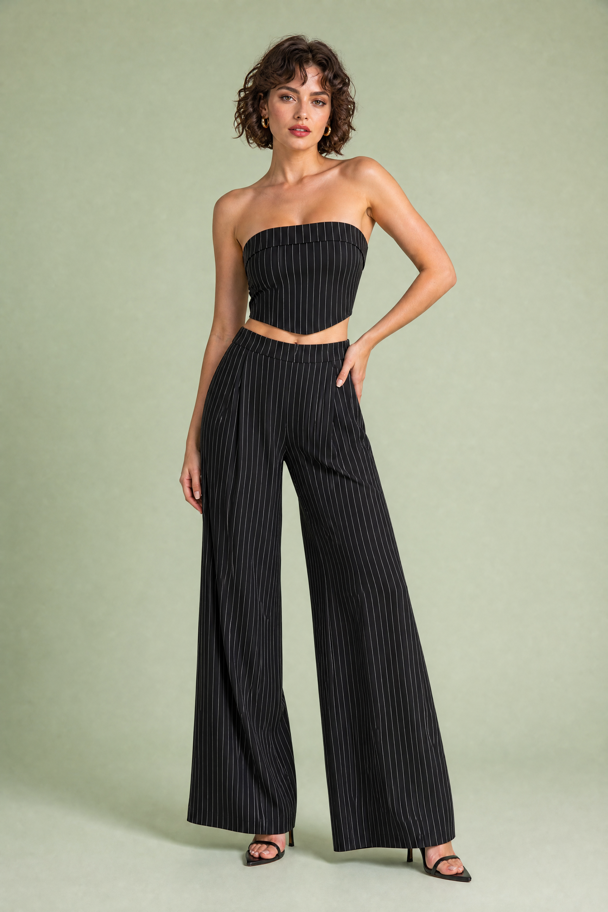 Ensemble rayé bandeau et pantalon large | Vue de face | Lounelle Paris