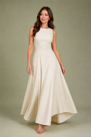 Robe longuecrème évasée sans manches | Vue en mouvement | Lounelle Paris