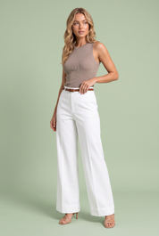 Pantalon large ceinturé taille mi-haute | Vue de face | Lounelle Paris