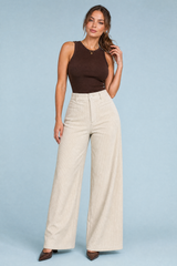 White High-Waisted Wide-Leg Corduroy Pants