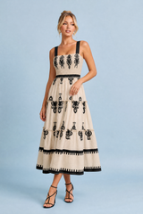 Apricot Printed Smocked Maxi Dress