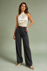 Ivory Satin Halterneck Backless Top