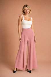Pantalon large taille haute fluide | Variante Rose | Lounelle Paris