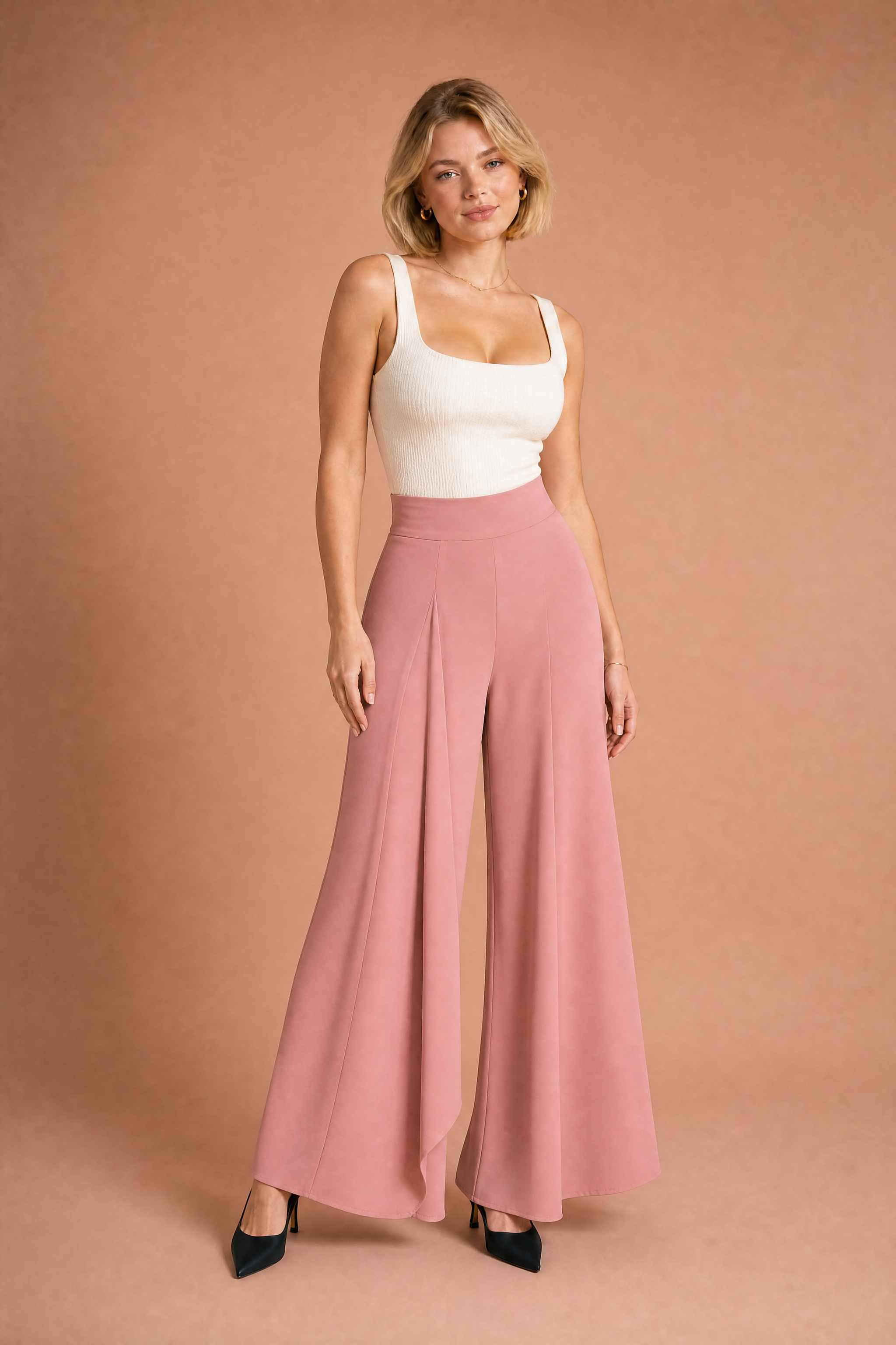 Pantalon large taille haute fluide | Variante Rose | Lounelle Paris